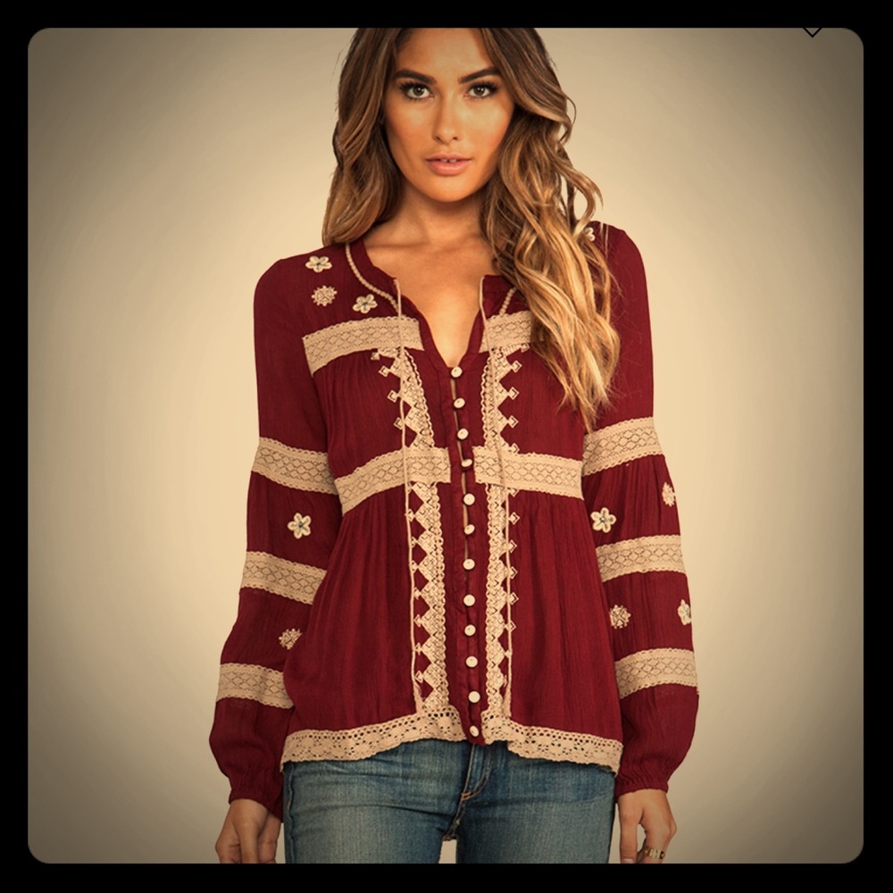 Free people Iris Boho Top in deep Cranberry
